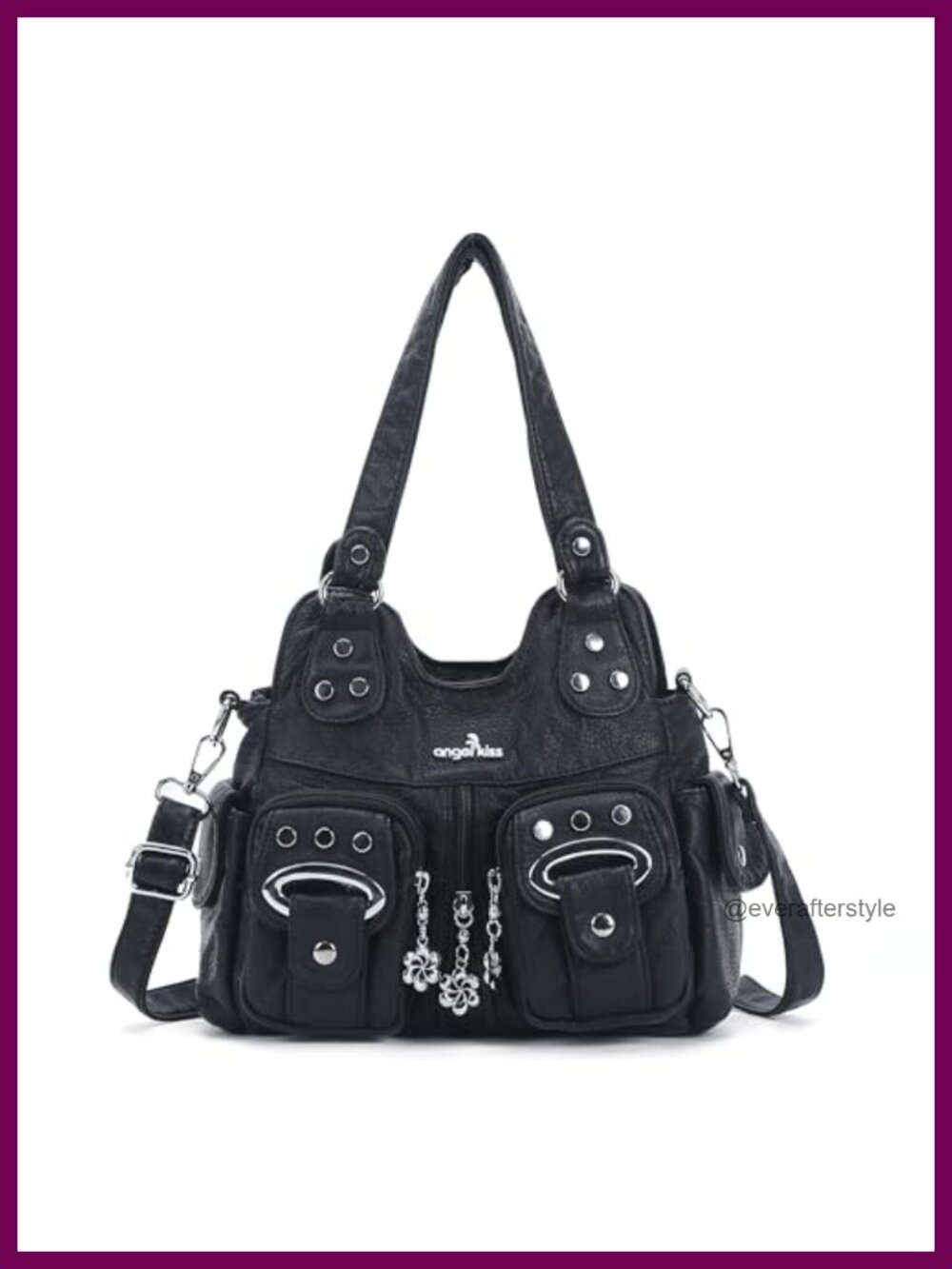 Washed Vegan Leather Hobo Shoulder Bag Multi-Pocket Crossbody Purse
